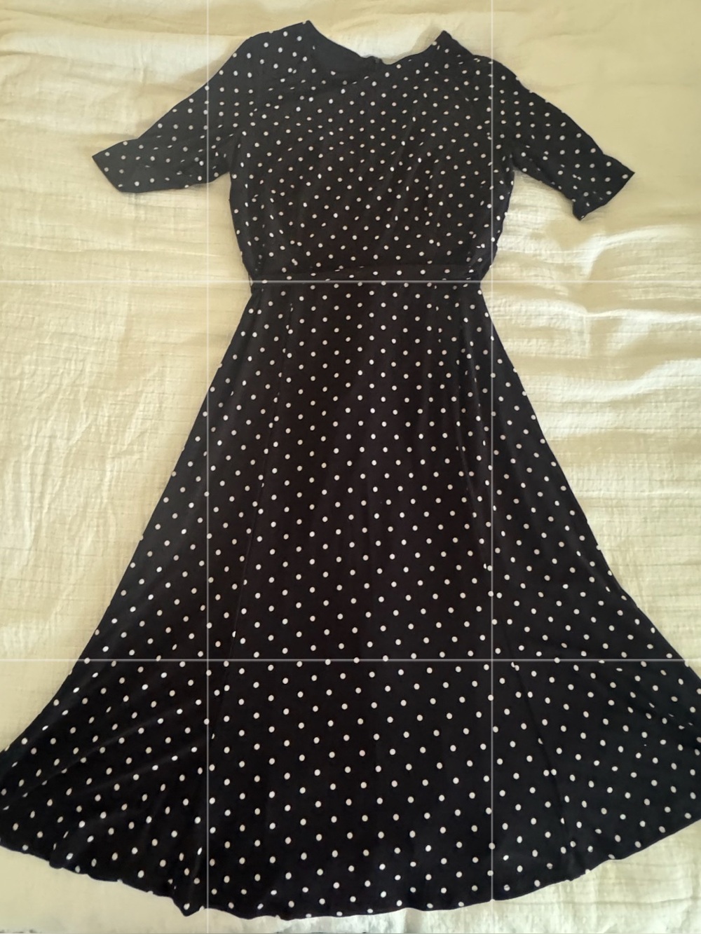 Anne Klein Black & White Polka Dot Midi Dress Size 8 Fit & Flare